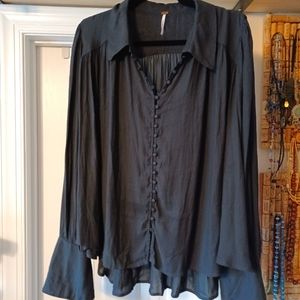 Free People Amazing Bell Sleeve Button Blouse L